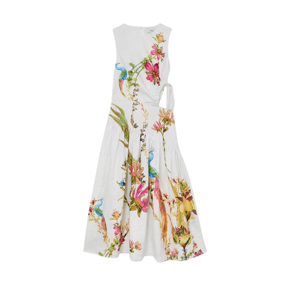 REISS Bianca Linen Floral-Print Cut-Out Midi Dress